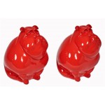 Set of 2 COUPLE of dogs design decorative sculptures statues resin H25 cm (red)