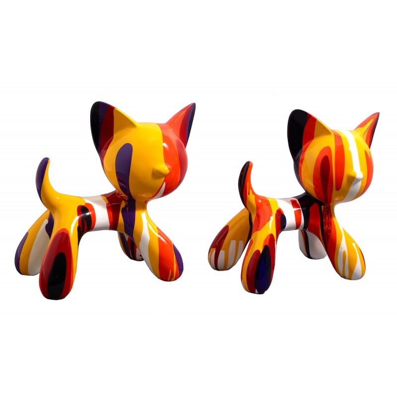 Set de 2 pares de gatos diseño esculturas en resina H27 (multicolor) - image 42901