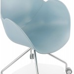 Chaise de bureau sur roulettes SORBIER en polypropylène pieds métal chromé (bleu ciel)