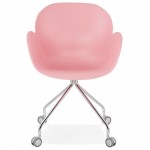 SORBIER desk chair on wheels in polypropylene chrome metal feet (pink)