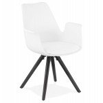 Chaise design scandinave avec accoudoirs ARUM pieds bois couleur noire (blanc)