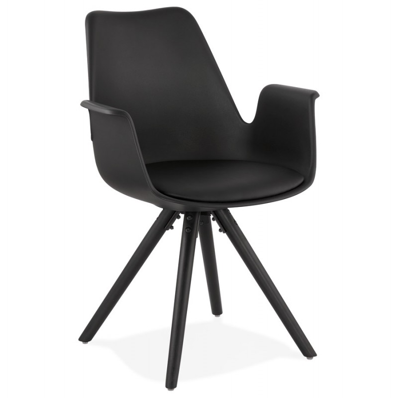 Scandinavian design chair with ARUM black-colored wooden foot armrests (black) - image 43524