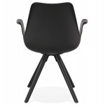 Scandinavian design chair with ARUM black-colored wooden foot armrests (black)