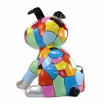 Statue sculpture décorative design CHIEN ASSIS POP ART en résine H100 cm (Multicolore)