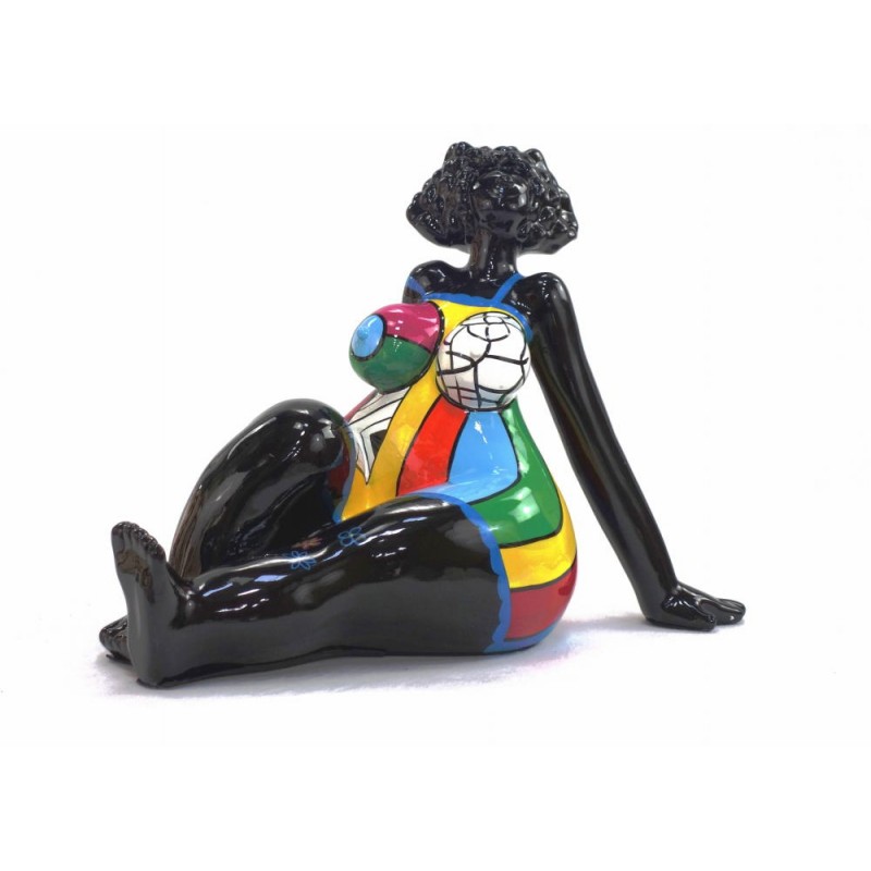 Statua scultura decorativa disegno WOMAN EXOTIC ASSISE in resina H38 cm (Multicolore)