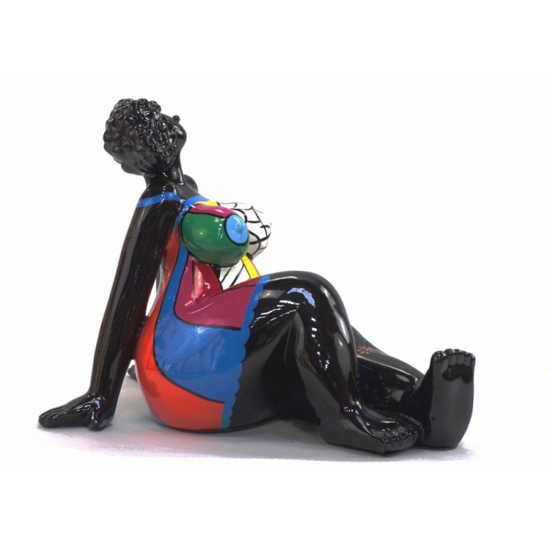 Statue decorative sculpture design WOMAN EXOTIC ASSISE in resin H38 cm (Multicolored) - image 43830