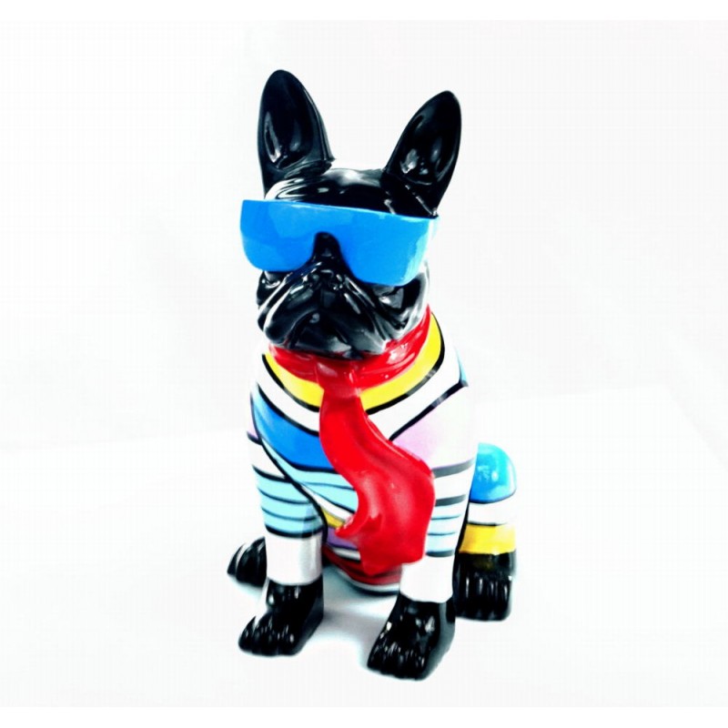 Perro de escultura decorativa de diseño estatuilla sentado H36 en resina (multicolor) - image 44377