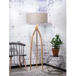 Lampada in legno in piedi e paralume di lino eco-friendly ANNAPURNA (lino naturale e scuro)