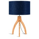 Lámpara de mesa de bambú y pantalla de lino ecológica annaPURNA (jeans naturales y azules)