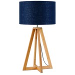 Lámpara de mesa de bambú y pantalla de lino ecológica cada vez más respetuosa (jeans naturales y azules)