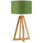 Lampe de table en bambou et abat-jour lin écologique EVEREST (naturel, vert foncé)