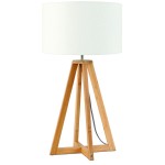 Lampe de table en bambou et abat-jour lin écologique EVEREST (naturel, blanc)