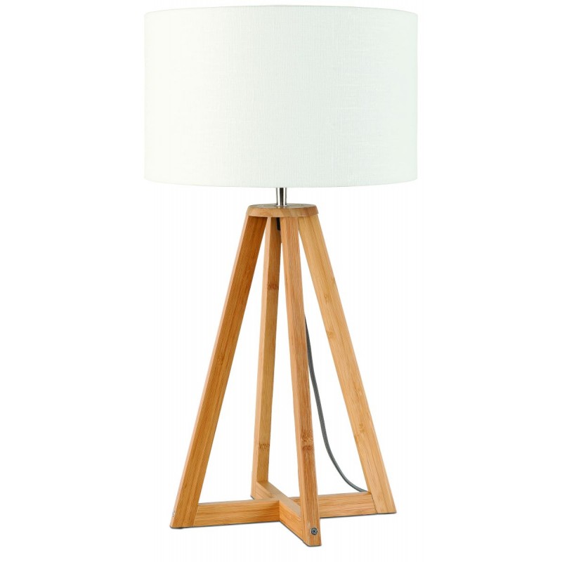 Lampe de table en bambou et abat-jour lin écologique EVEREST (naturel, blanc) - image 44621