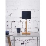 Lámpara de mesa de bambú y pantalla de lino ecológica FUJI (jeans naturales y azules)