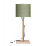 Lampada da tavolo Bamboo e paralume di lino eco-friendly FUJI (naturale, verde scuro)