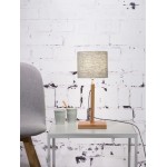 Lámpara de mesa de bambú y pantalla de lino ecológica FUJI (natural, gris claro)