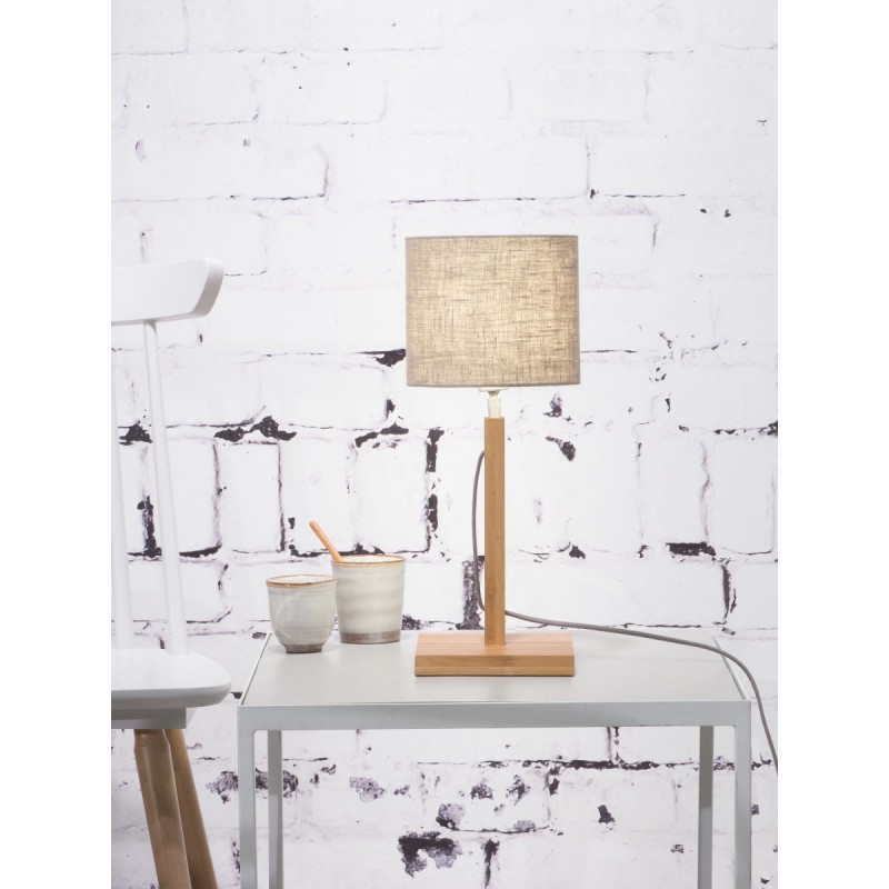 Lámpara de mesa de bambú y pantalla de lino ecológica FUJI (natural, lino ligero) - image 44691