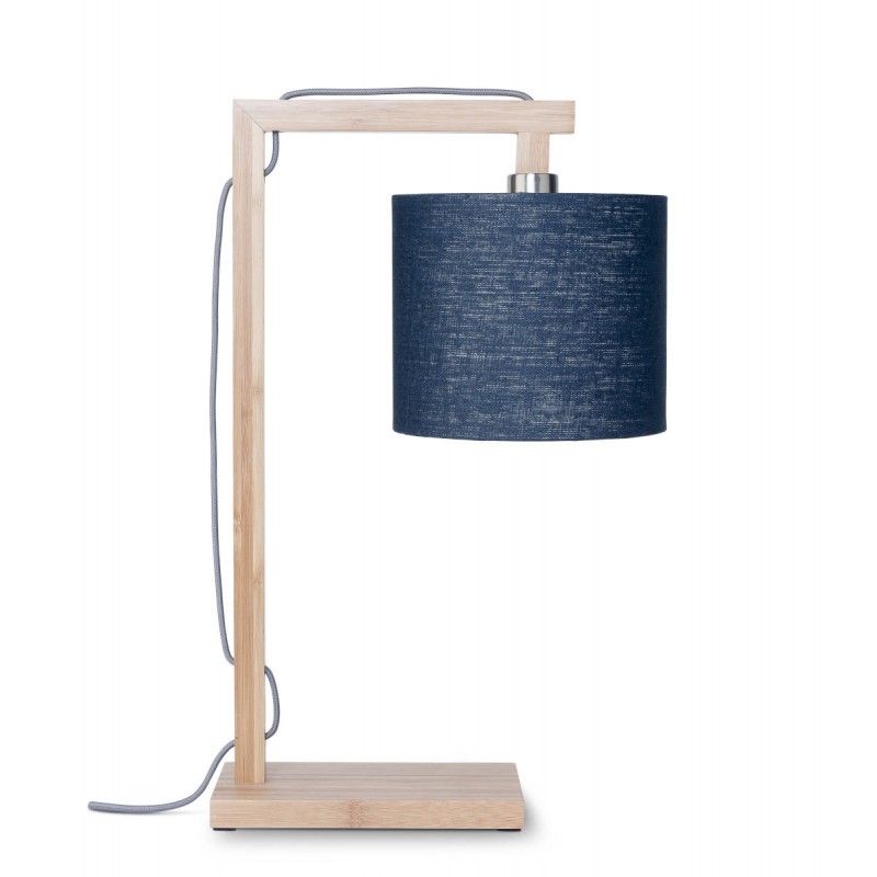 Lampe de table en bambou et abat-jour lin écologique HIMALAYA (naturel, bleu jeans) - image 44759