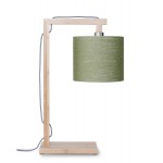 Lámpara de mesa de bambú y lámpara de lino ecológico himalaya (natural, verde oscuro)