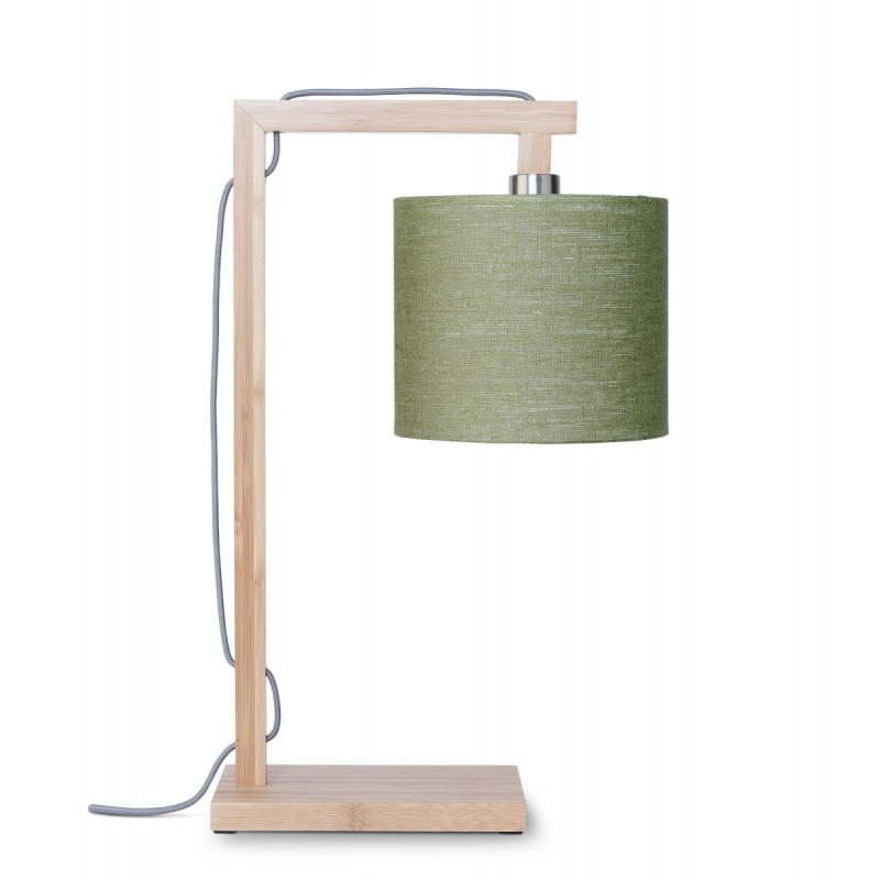 Bamboo table lamp and himalaya ecological linen lamp (natural, dark green) - image 44769