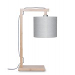 Bamboo table lamp and himalaya ecological linen lamp (natural, light grey)