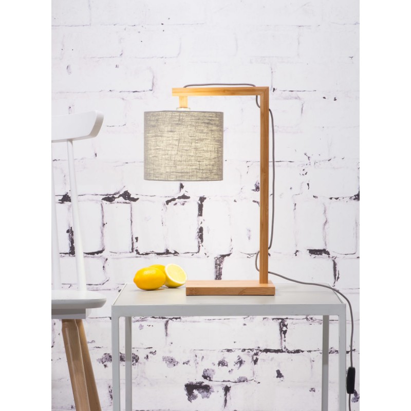 Lampe de table en bambou et abat-jour lin écologique HIMALAYA (naturel, gris clair) - image 44780