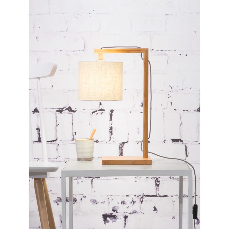 Lámpara de mesa de bambú y lámpara de lino ecológico himalaya (natural, lino claro) - image 44785