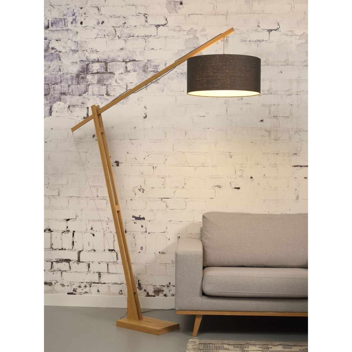 Lampe sur pied en bambou et abat-jour lin écologique ANDES (naturel, bleu  jeans)