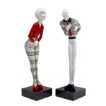 Set di 2 statue sculture decorative disegno COUPLE in resina H48 cm (rosso, nero, bianco)