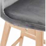 Tabouret de bar mi-hauteur design scandinave en velours pieds couleur naturelle CAMY MINI (gris)