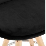 Tabouret de bar mi-hauteur scandinave en velours pieds bois couleur naturelle MERRY MINI (noir)