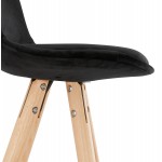 Tabouret de bar mi-hauteur scandinave en velours pieds bois couleur naturelle MERRY MINI (noir)