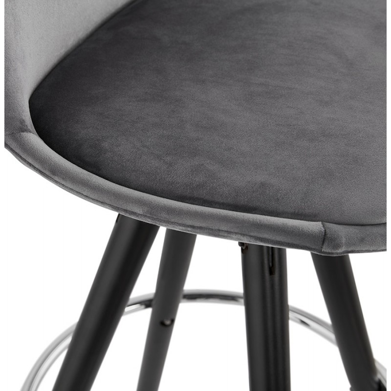 Tabouret de bar mi-hauteur design en velours pieds bois noir MERRY MINI (gris) - image 45925