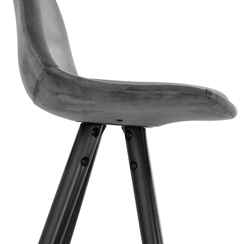 Tabouret de bar mi-hauteur design en velours pieds bois noir MERRY MINI (gris) - image 45926