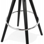 Tabouret de bar mi-hauteur design en velours pieds bois noir MERRY MINI (gris)