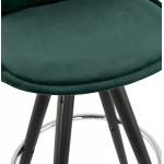 Tabouret de bar mi-hauteur design en velours pieds bois noir MERRY MINI (vert)