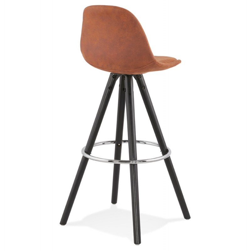 Vintage bar stool in microfiber feet black wood TALIA (brown) - image 45965
