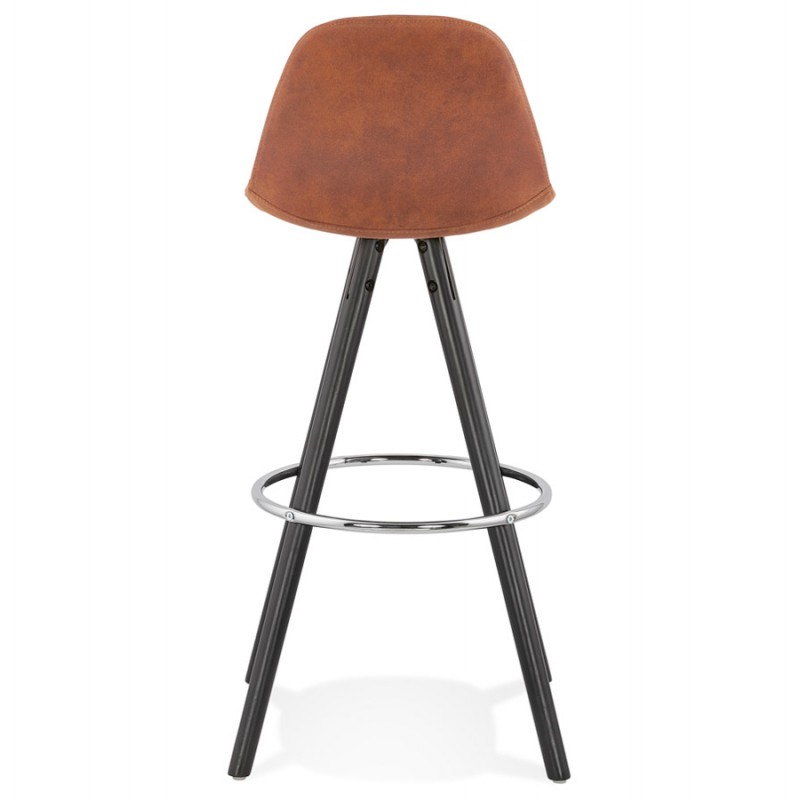 Vintage bar stool in microfiber feet black wood TALIA (brown) - image 45966