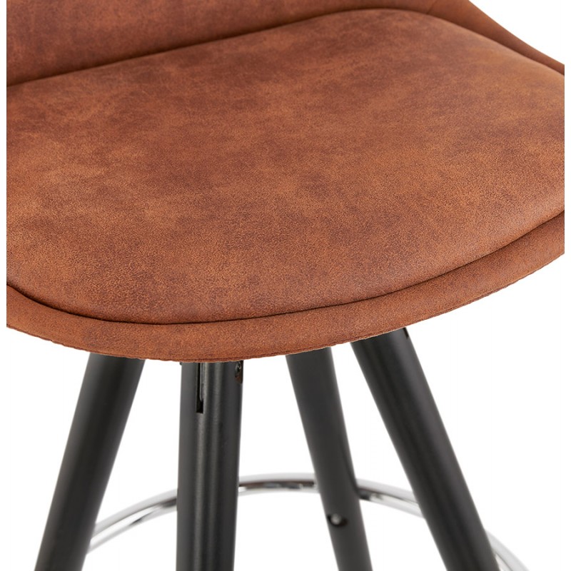 Vintage bar stool in microfiber feet black wood TALIA (brown) - image 45968