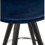Tabouret de bar design en velours pieds bois noir MERRY (bleu)