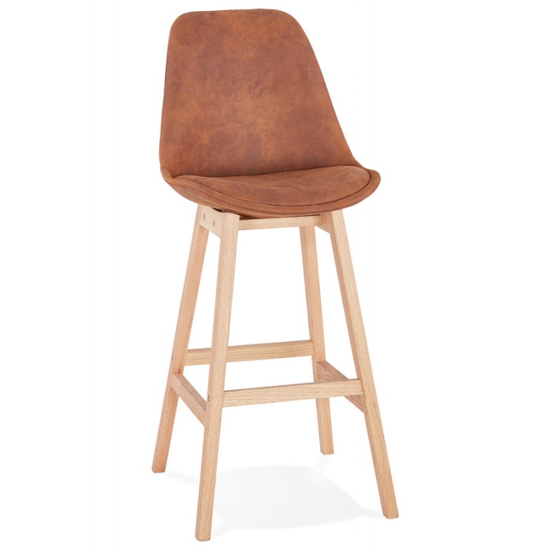 Scandinavian design bar stool in microfiber feet natural color LILY (brown) - image 46095