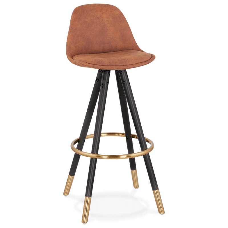 VINTAGE bar stool in microfiber black and gold feet VICKY (brown) - image 46149