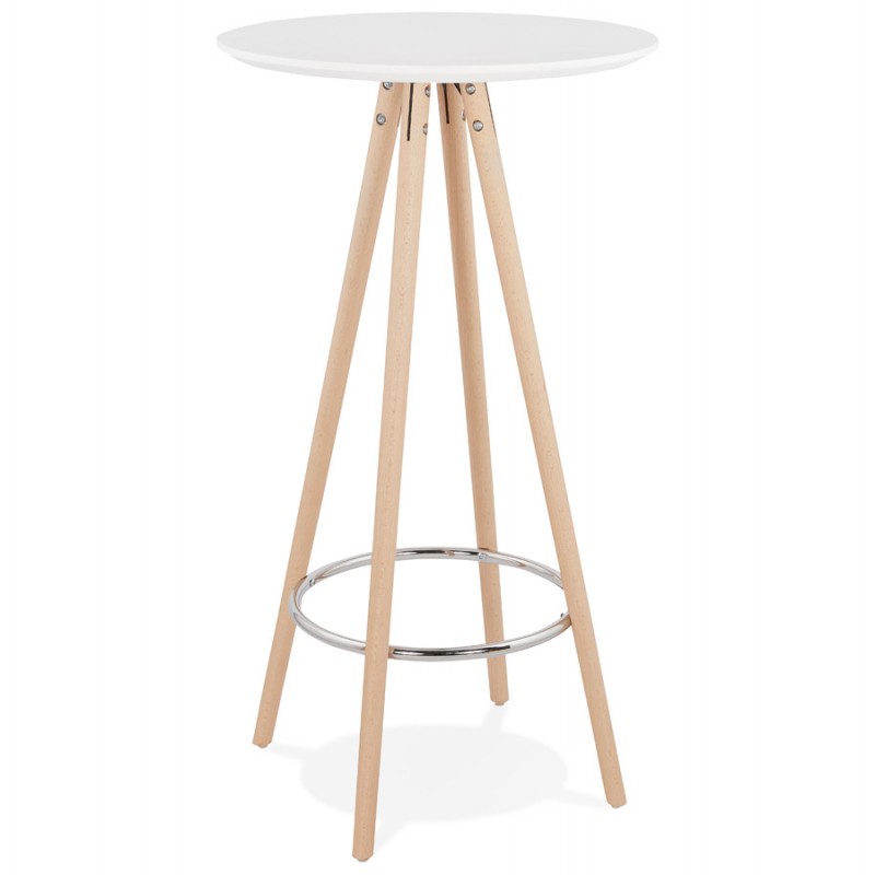 Table haute mange-debout design en bois pieds bois couleur naturelle CHLOE (blanc)