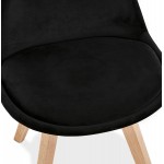 Chaise design scandinave en velours pieds couleur naturelle LEONORA (noir)