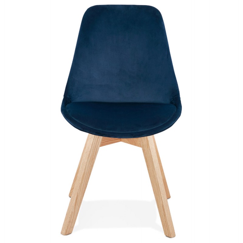Chaise design scandinave en velours pieds couleur naturelle LEONORA (bleu) - image 47186