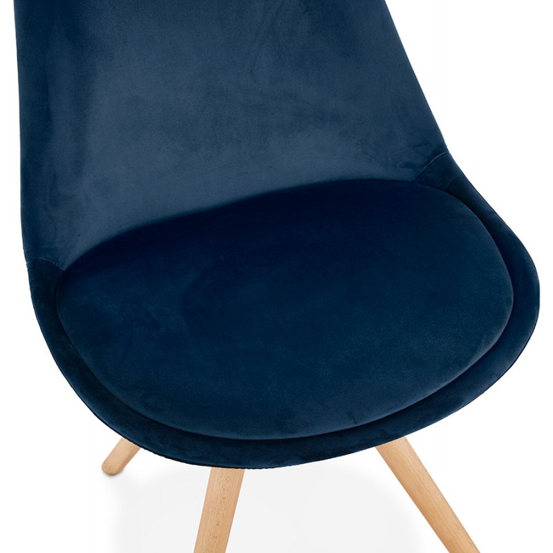 Chaise design scandinave en velours pieds couleur naturelle ALINA (bleu) - image 47200
