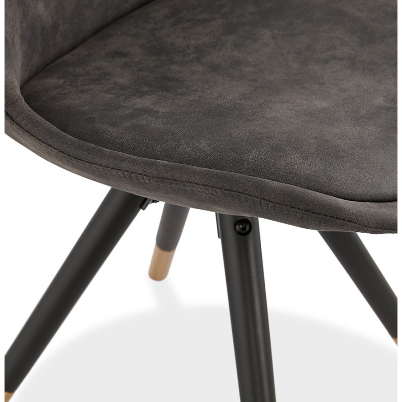Chaise vintage et rétro en microfibre pieds noirs et dorés SERAPHIN (gris foncé) - image 47214