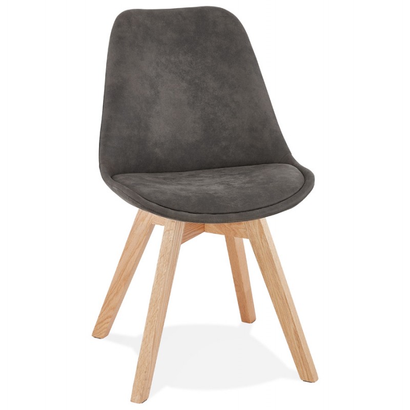 Chaise design et vintage en microfibre pieds couleur naturelle THARA (gris foncé) - image 47216