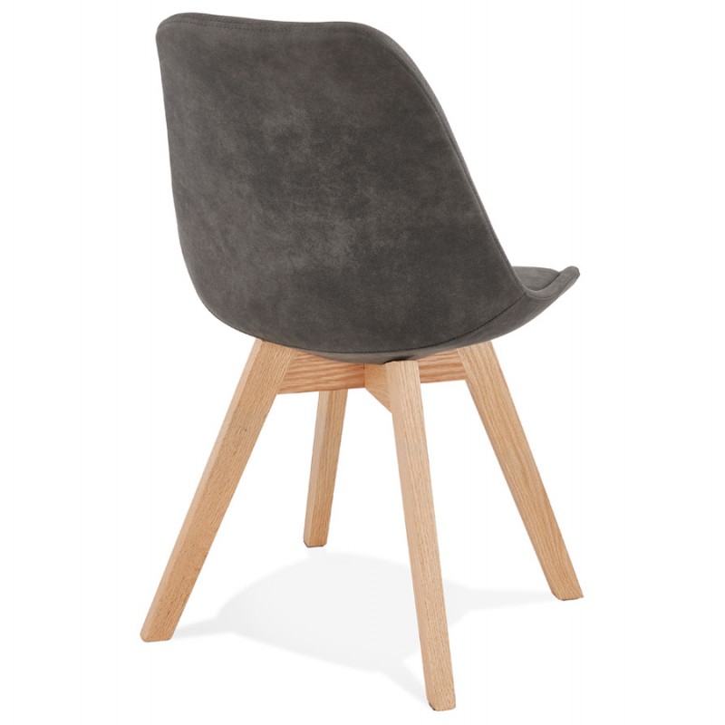 Chaise design et vintage en microfibre pieds couleur naturelle THARA (gris foncé) - image 47219