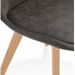 Design Stuhl und Vintage Mikrofaser Füße natürliche Farbe THARA (dunkelgrau)